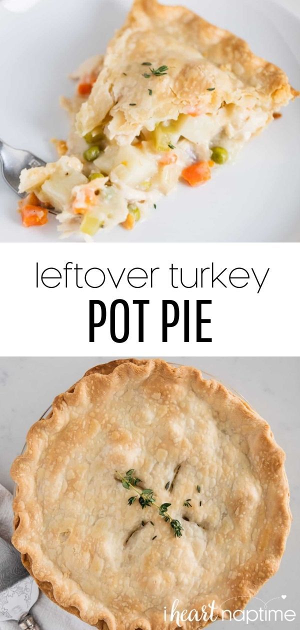 leftover turkey pot pie on a white plate