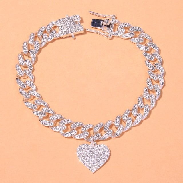 Crystal Heart-Shaped Anklet Cuban Anklet, Crystal Anklet, Heart Anklet, Miami Cuban Link Chain, Expensive Jewelry Luxury, Woman Jewelry, Miami Cuban Link, Miami Cuban, Expensive Jewelry