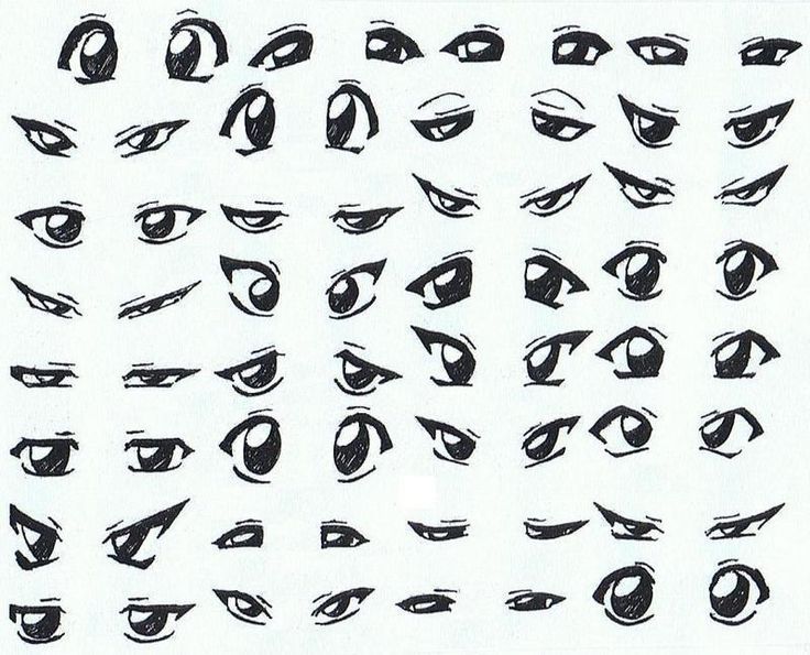 the eyes are drawn in black and white with different shapes, sizes, and colors