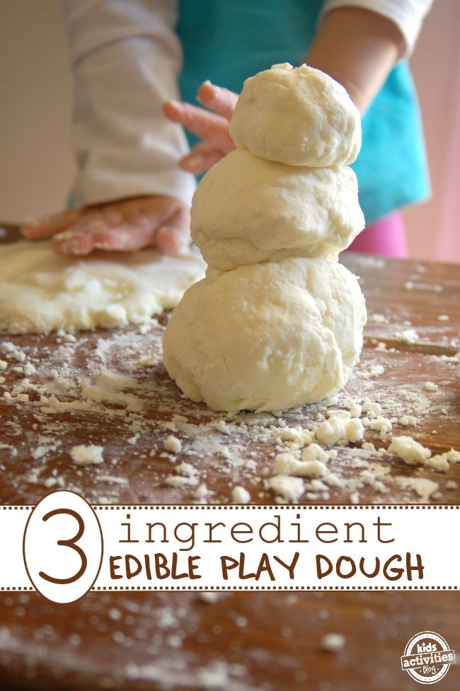 three ingredient edible play dough stacked on top of each other in the shape of a snowman