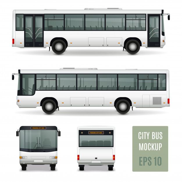 white city bus mockup with different views