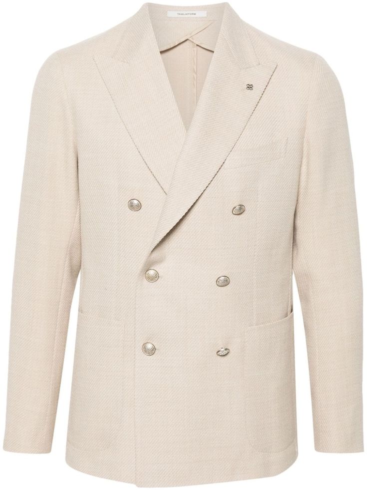 sand beige cotton-virgin wool blend peak lapels long sleeves buttoned cuffs chest welt pocket two front patch pockets double-breasted button fastening Blazer Beige, Jacket For Men, Velvet Jacket, Sand Beige, Breasted Blazer, Summer Beach Wear, Double Breasted Blazer, Mens Outerwear, Shirt Skirt