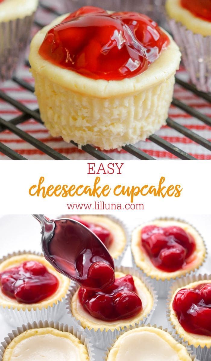 an easy cheesecake cupcakes recipe with strawberry filling