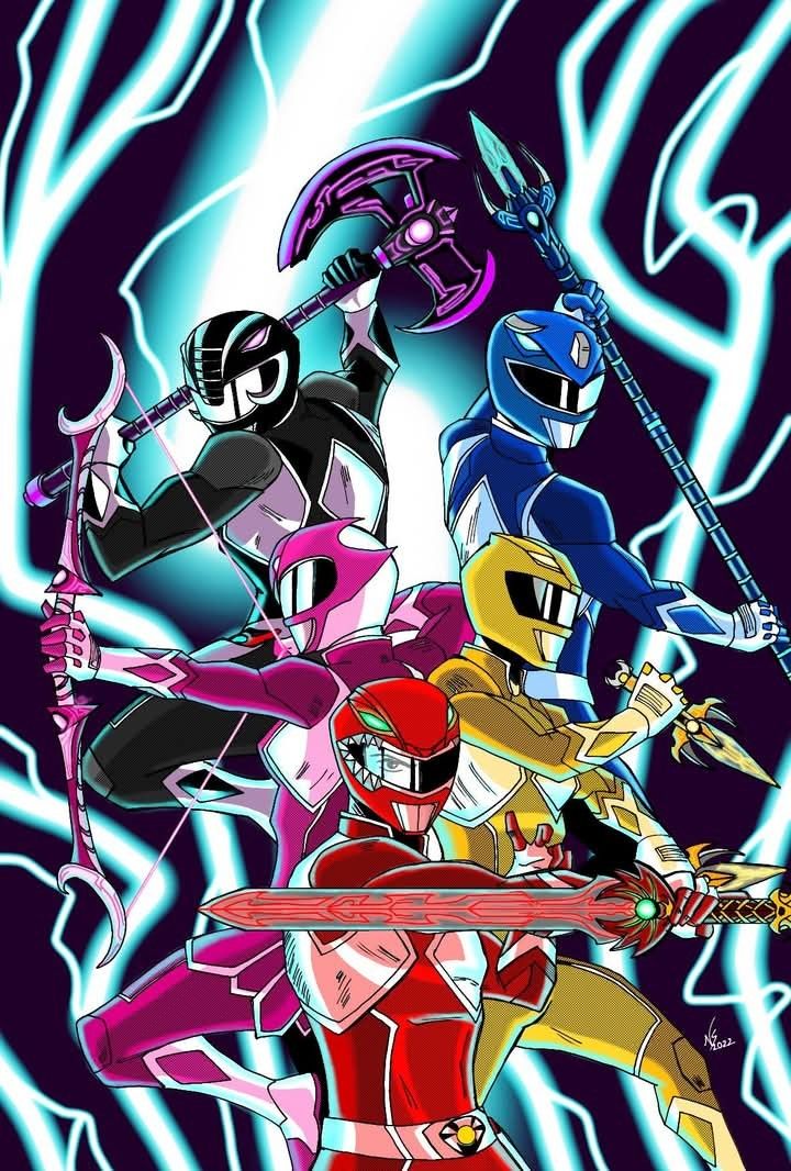 the power rangers are in action with each other