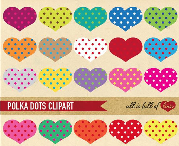 polka dot heart clipart is displayed on a piece of paper