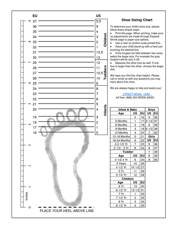 Printable Shoe Size Chart Kids - Printable Blank World