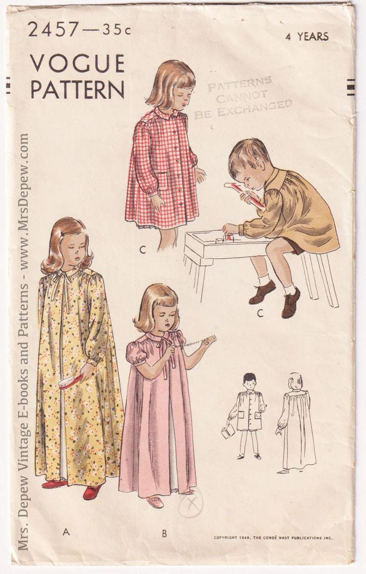 two children's clothing patterns, one in pink and the other in yellow with long sleeves