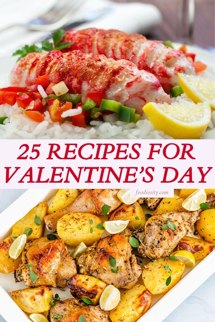 the cover of 25 recipes for valentine's day, including lobsters and potatoes