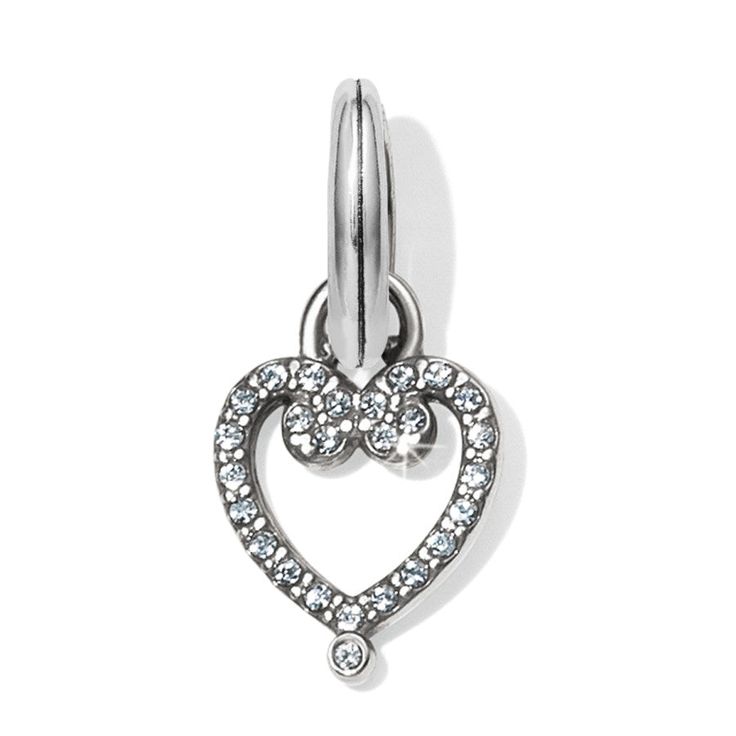 A classic Brighton heart charm shines with hand-set fine quality crystal. Elegant Heart Pendant Jewelry With Removable Charms, Elegant Open Heart Charms Jewelry, Elegant Heart Charm For Valentine's Day, Elegant Silver Heart Charm, Elegant Heart Charm For Anniversary, Adjustable Heart Charm Jewelry With Open Heart Design, Elegant Jewelry With Removable Heart Charms, Elegant White Gold Heart Pendant Charm, Elegant Anniversary Charms