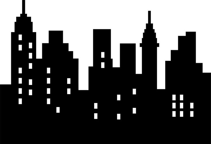 a black and white silhouette of a cityscape with skyscrapers in the background