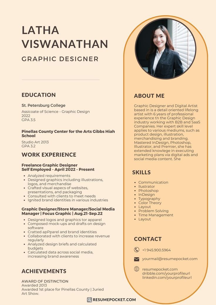 a professional resume for graphic designer with an orange and yellow border on the bottom corner