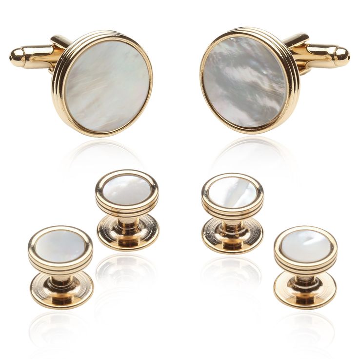 PRICES MAY VARY. QUALITY CUFFLINKS FOR MEN: Mother of Pearl and Gold Tuxedo Cufflinks and Studs Formal Set by Cuff-Daddy THE PERFECT SET: Excellent for weddings, formal, business attire and an overall polished shirt finish look, best gifts for men, grooms, father, boss, boyfriend, husband. THOUGHTFUL GIFT: For weddings, anniversaries, birthdays, special occasions, business partnerships, Christmas, etc. HARD-SIDED GIFT BOX: Each set comes in a sleek clamshell box that snaps shut and is ready for Classic Jewelry With Gift Box For Formal Occasion, Classic Jewelry In Gift Box For Formal Occasions, Elegant Jewelry For Business With Gift Box, Elegant Cufflinks With Gift Box, Classic Round Cufflinks For Father's Day, Elegant Cufflinks In Gift Box For Father's Day, Elegant Cufflinks With Gift Box For Father's Day, Elegant Father's Day Cufflinks In Gift Box, Classic Jewelry With Gift Box For Father's Day