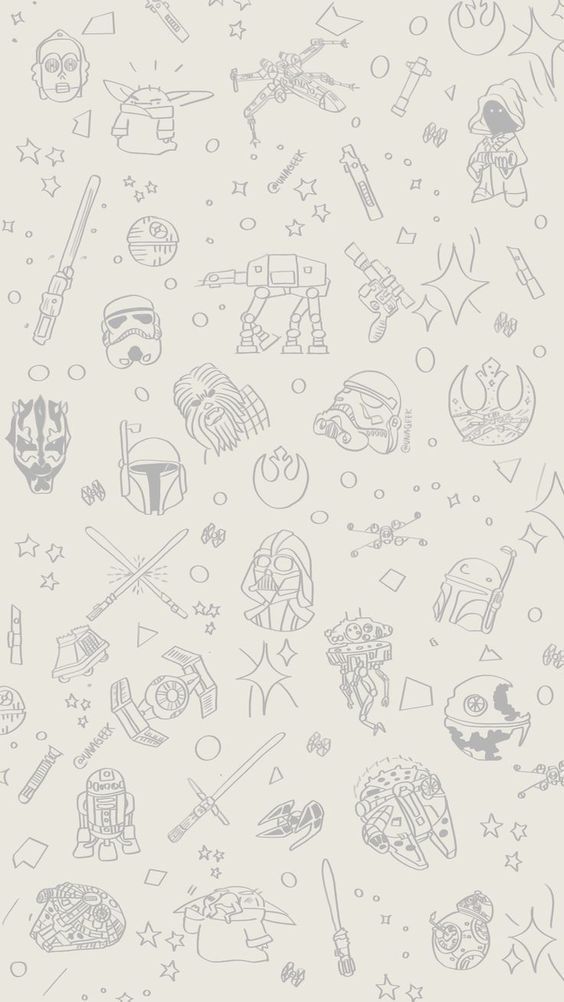 a wallpaper with various drawings and symbols on the back ground, all in grey