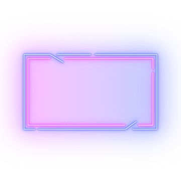 an empty rectangular neon sign on a white background with pink and blue lines around it