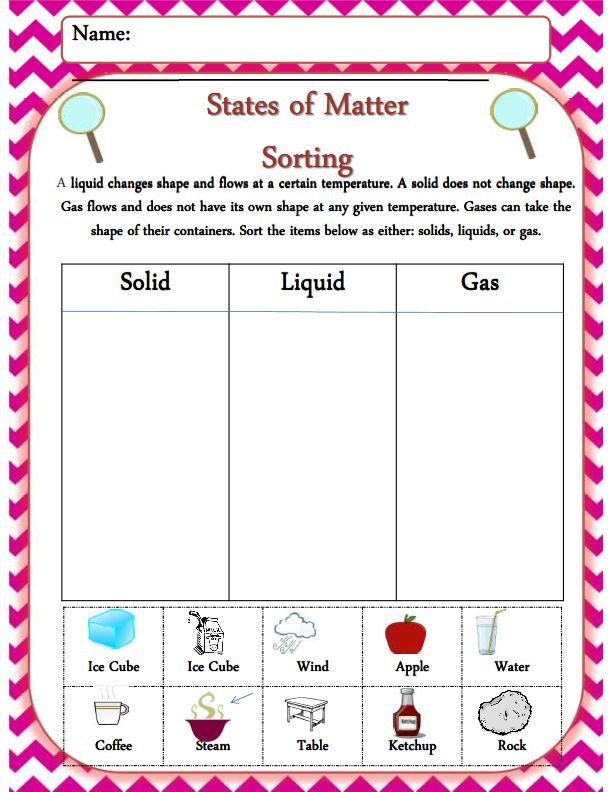 states of matter sorting worksheet for students to practice their science and physical skills