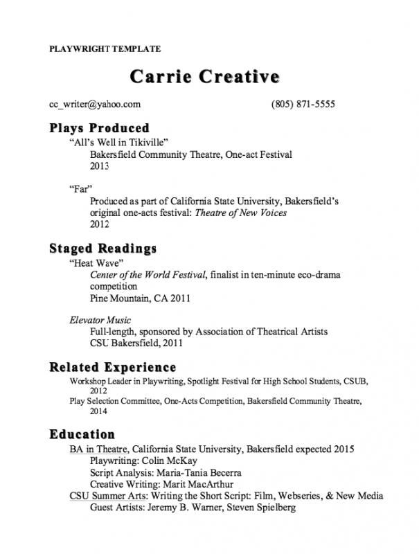 a sample resume for an artist with no work on it