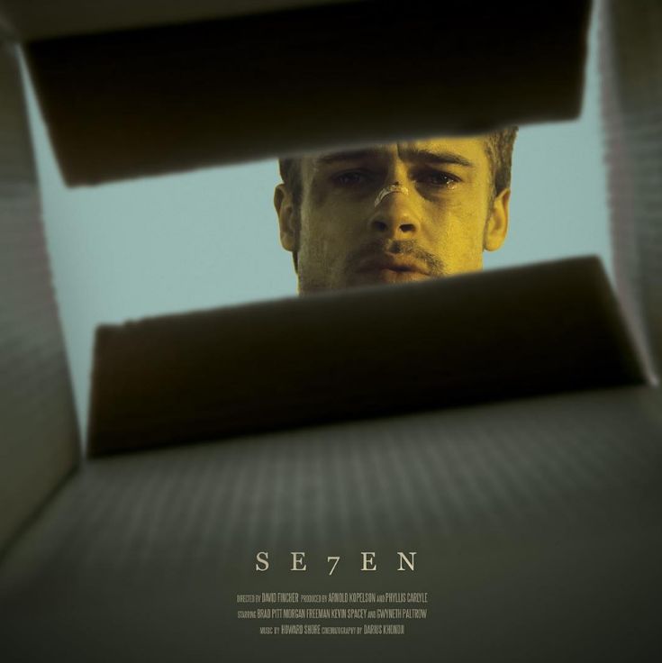 the poster for seven shows a man looking out from an open window with his eyes closed