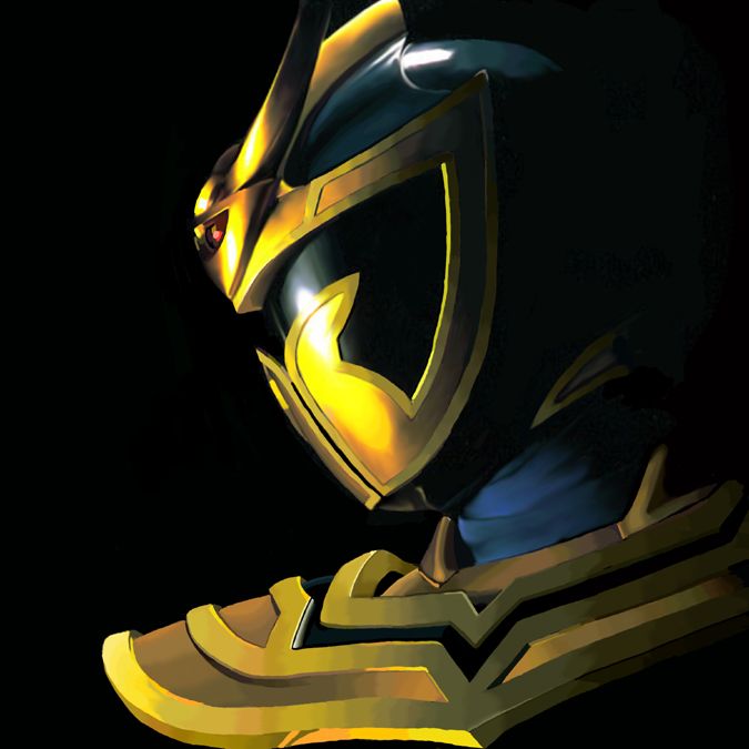 a stylized image of a yellow and black helmet