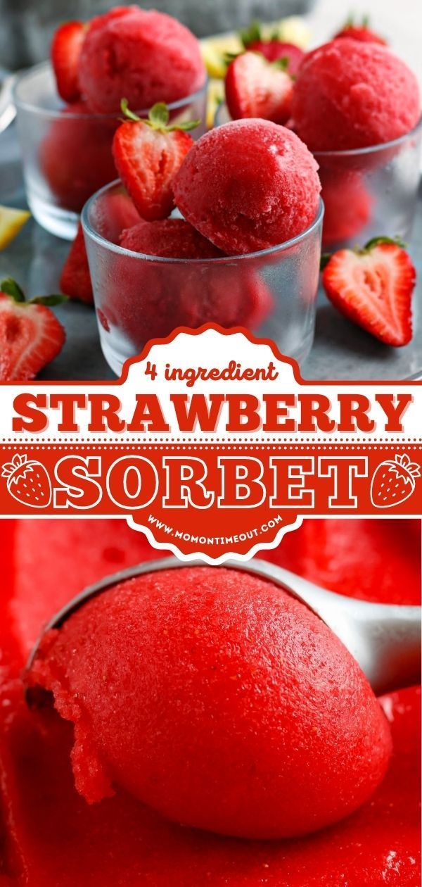 STRAWBERRY SORBET, summer bbq party ideas, summer desserts Sorbet Recipes Easy, Oreo No Bake, Fruit Sorbet Recipe, Frozen Strawberry Recipes, Strawberry Sorbet Recipe, Fresh Strawberry Recipes, Fruit Sorbet, Frozen Strawberry, Strawberry Dessert Recipes