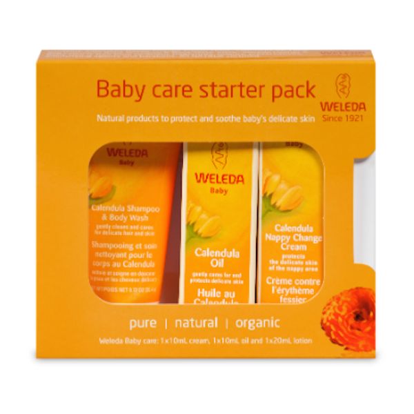 weleda baby care starter pack with caleda oil and caleda flower seed