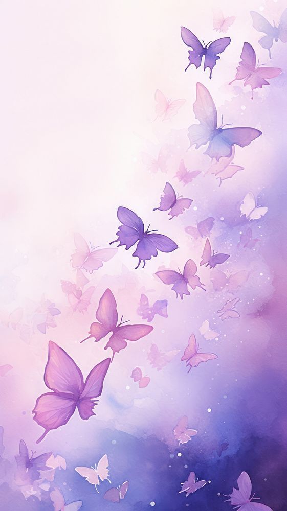 many purple butterflies flying in the sky