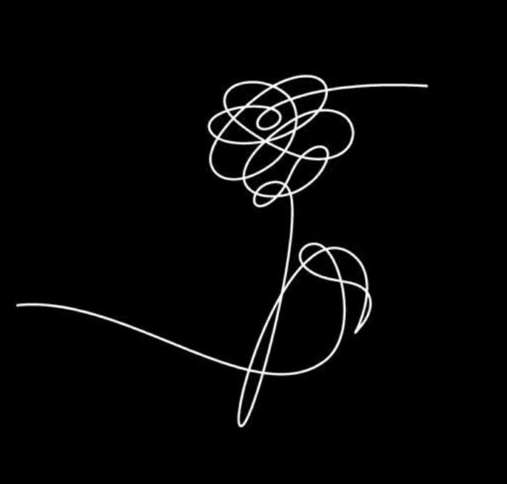 a black and white drawing of a flower on a black background with the word love written across it