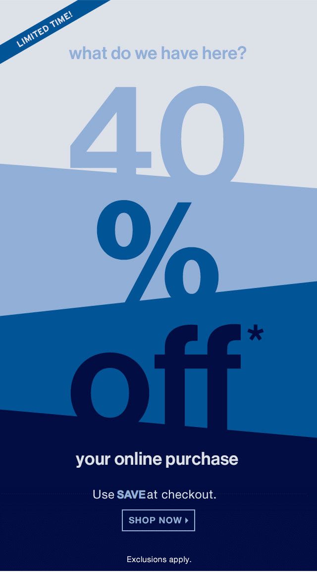 an advertisement with the words 40 % off on it and a blue background that says, what do we have here?