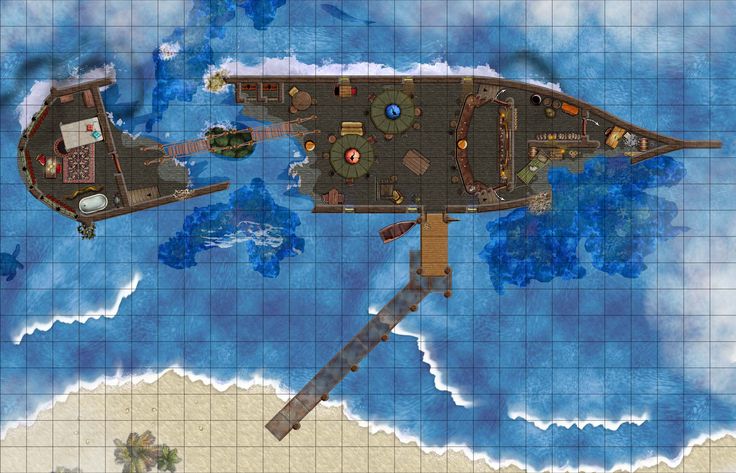 Drowned Sorrows Tavern Medieval Sci Fi, City Rpg, Wrecked Ship, Maps Rpg, Pathfinder Maps, Ship Map, Building Map, Virtual Tabletop, Map Maker