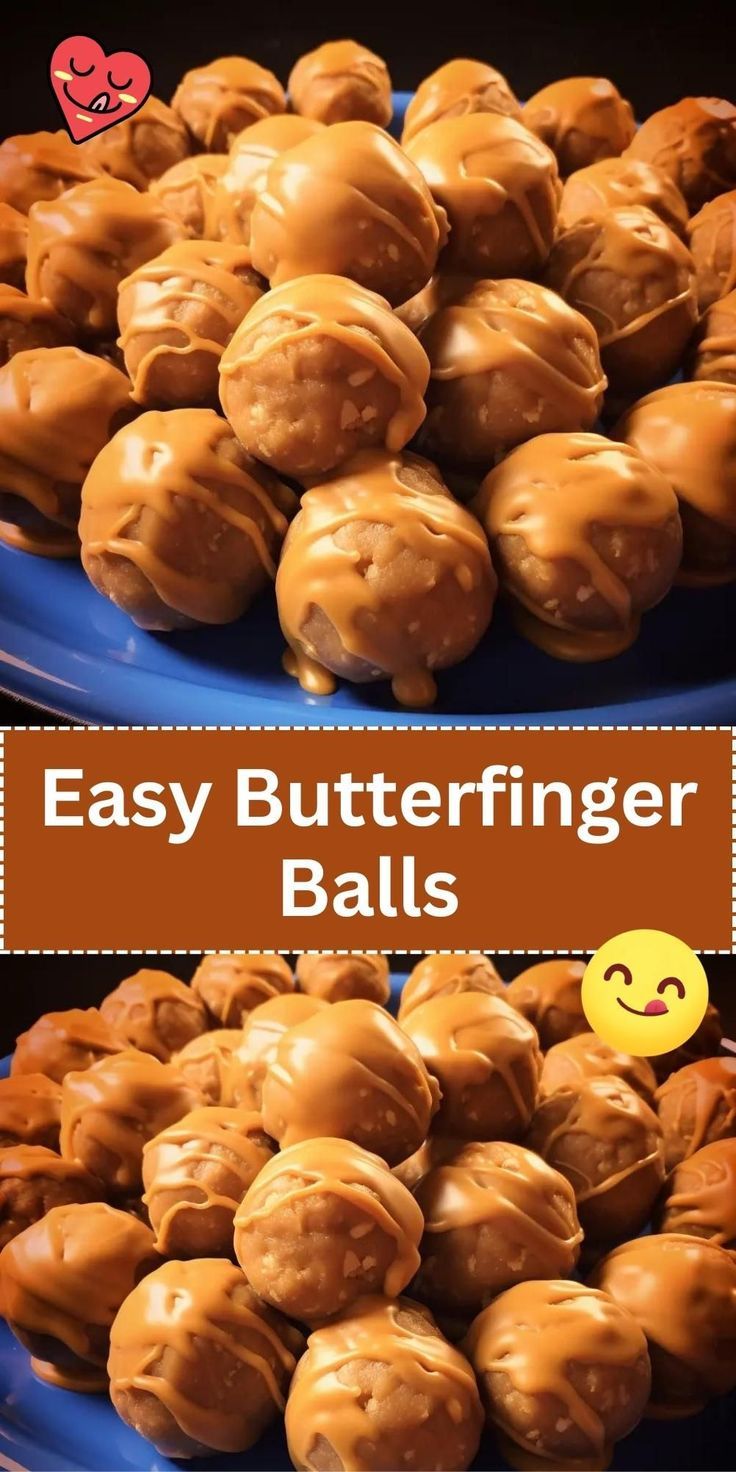 easy butterfingerer balls recipe on a blue plate