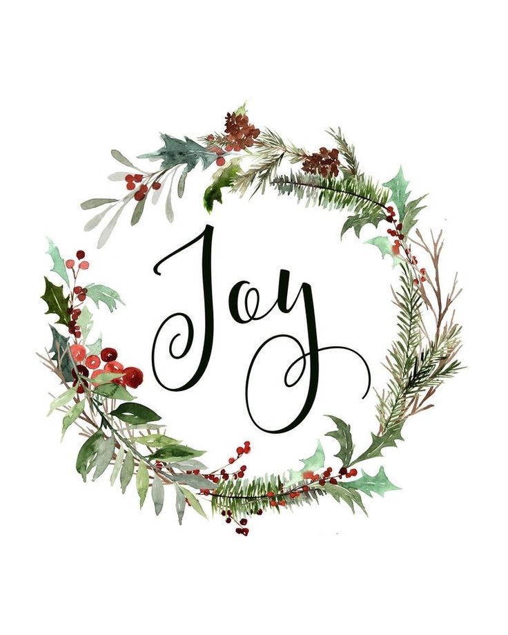 the word joy surrounded by holly and berries