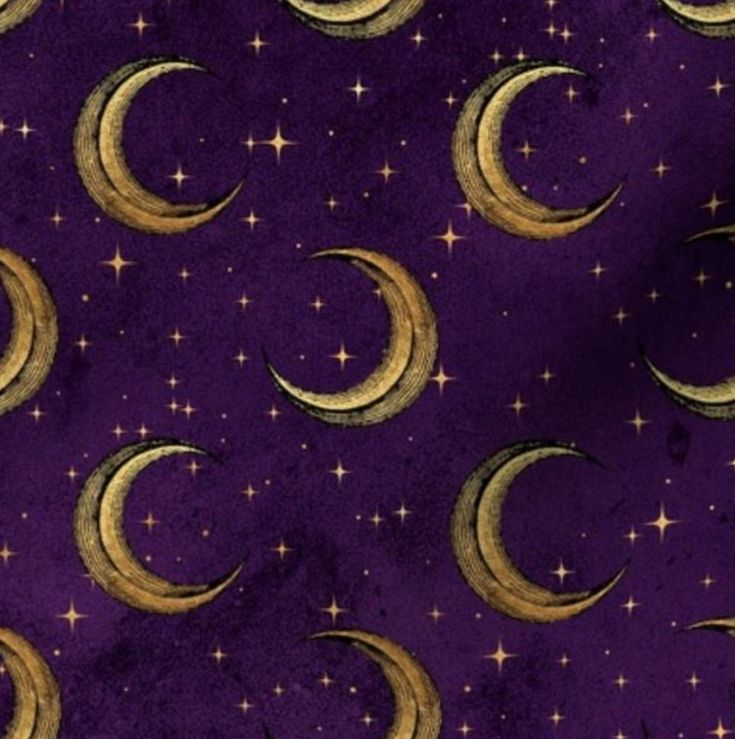 a purple background with gold crescents and stars