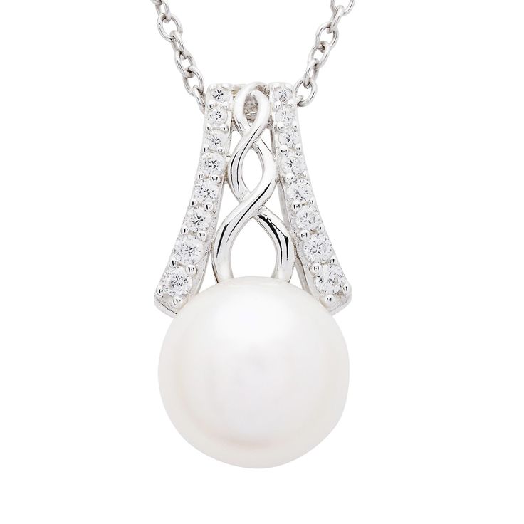 Ladies Celtic Knot Pearl Pendant with Chain SP2293 - Claddagh Ring Dublin Castle, Celtic Knot Pendant, Celtic Pendant, Claddagh Rings, Pendant With Chain, Celtic Knot, Sterling Silver Chain, Cultured Pearls, Pearl Pendant