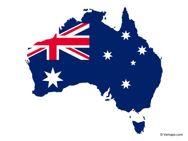 the flag of australia is shown on an australian map with white stars and blue sky