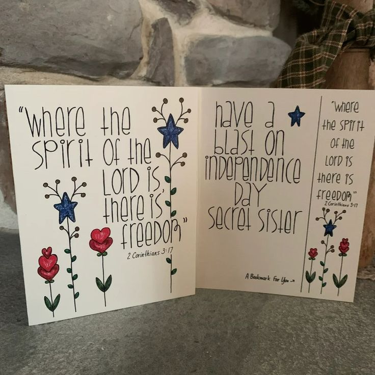 two cards with flowers and stars on them, one has the words where the spirit of the lord is happy birthday