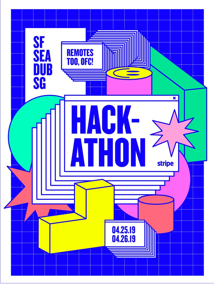 a poster with the words hack - athon surrounded by different shapes and sizes on it