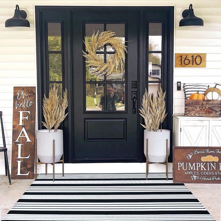 PRICES MAY VARY. 【PREMIUM QUALITY】- Our black and white striped outdoor rug is designed to be durable and strong with high-quality stitching and reinforced edges, this outdoor black, and white striped rug are great for layering door mats outdoor or for indoor use 【SOFT, DURABLE & EASY CARE】- Just vacuum or shake our black and white striped outdoor rug to keep it clean, Machine washable outdoor rug on a delicate cycle, air dry to protect and extend the life of your black and white striped outdoor Black White Front Porch Decor, Large Front Porch Rugs Outdoor, Black And White Living Room Farmhouse, Black Bench Front Porch, Black And White Front Porch Decor, Black And White Porch Ideas, Black And White Front Porch, Black And White Porch, Black And White Outdoor Rug