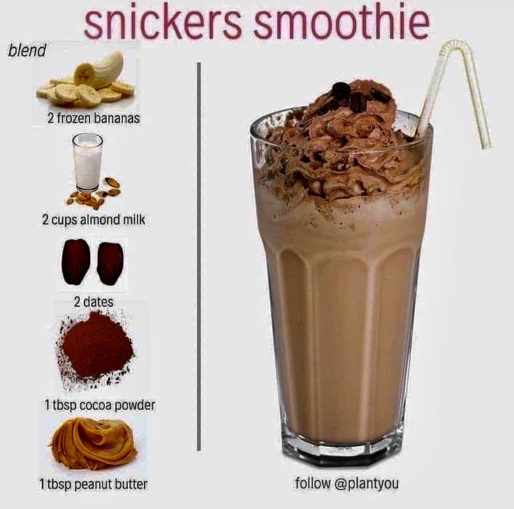 there is a smoothie with chocolate and nuts in it, along with other ingredients