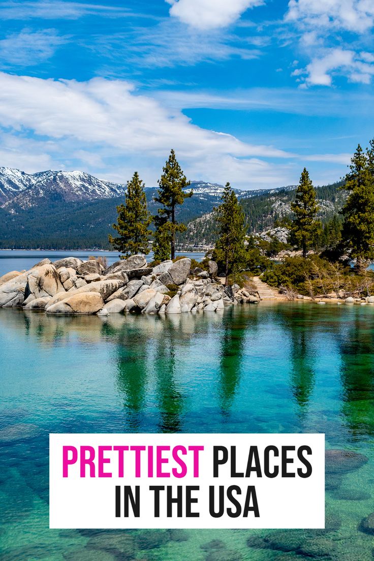 an island in the middle of water with trees on it and text overlay that reads prettiest places in the usa