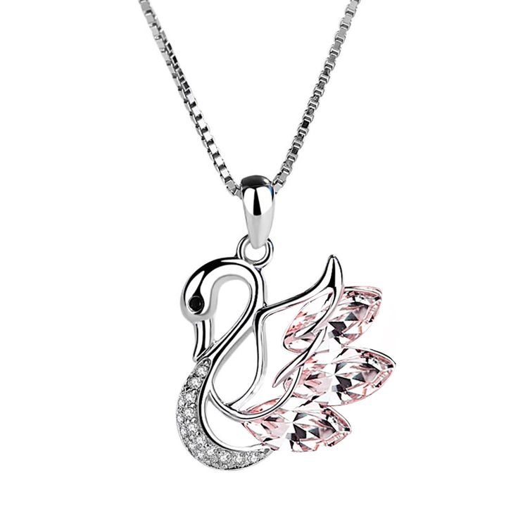 PRICES MAY VARY. 💕SIMPLE AND UNIQUE🎁: The swan pendant necklace in white gold features a pind and white dancing stone that captures the clear lake water in the sun, sparkling crystals set on a delicate rhodium-plated chain. 💕MATERIAL AND CRAFTSMAN🎁: Hand-selected 3*6 marquise crystal and 5A grade white cubic zirconia for diamond-like brilliance, double-layer 14 karat white gold coating ensures lasting brilliance. Molded and polished by German artisans for the highest lustre. Discoloration re Swan Necklace, Charm Pendant Necklace, Colourful Necklace, Sparkling Crystal, Delicate Necklace, Surprise Gifts, Jewelry Inspo, Charm Pendant, Womens Jewelry Necklace