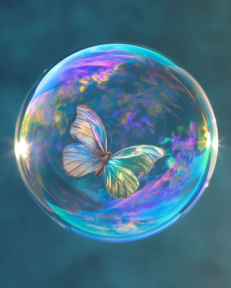 a white butterfly sitting on top of a bubble