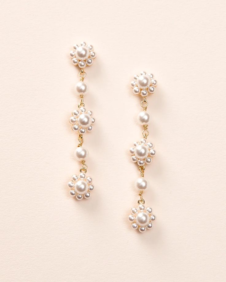 Daria Dangle Earrings - Shop Bridal Jewelry | Dareth Colburn Pearl Cluster, Bridal Earrings, Shop Earrings, Bridal Party, Bridal Jewelry, Silver Gold, Dangle Earrings, Wardrobe, Floral