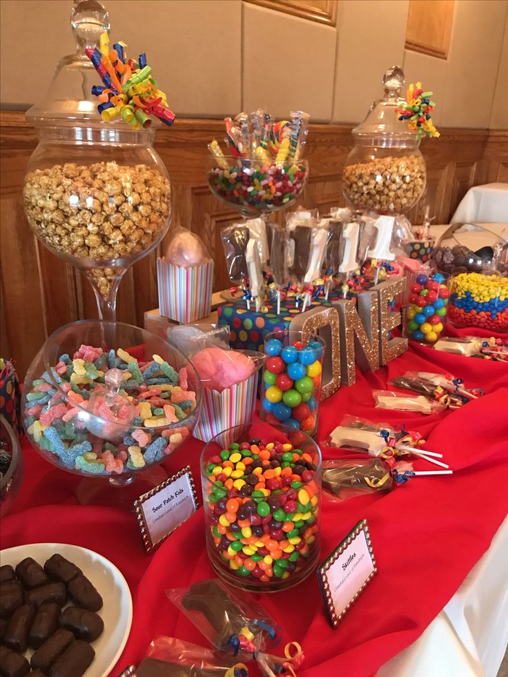 a table with candy and candies on it