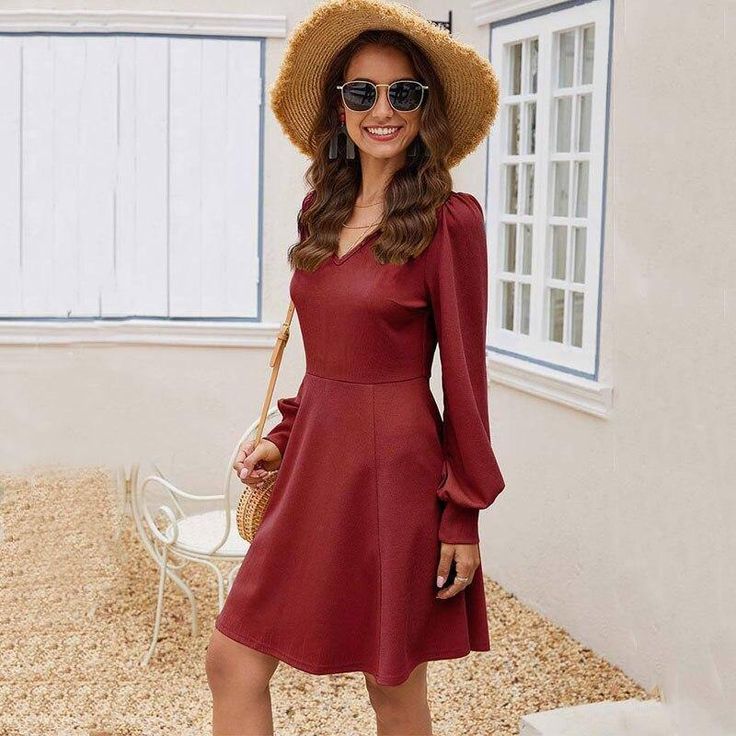 Spring Short Party Dress Women Elegant A Line Dress Ladies Sexy V-neck Long Sleeve Dress Bodycon Beach Dresses for Women Elegant Fitted V-neck Dress For Vacation, Stretch V-neck Mini Dress For Vacation, Fitted V-neck Mini Dress For Brunch, Chic V-neck Bodycon Dress For Brunch, Fall Bodycon V-neck Dress, Summer V-neck Bodycon Midi Dress, Bodycon V-neck Solid Color Dress, Elegant Solid Color Mini Dress For Vacation, Solid Color Knee-length Mini Dress For Brunch