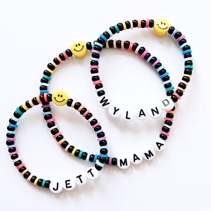 The CUTEST & HAPPIEST bracelet! Personalize with the name or initial of your choosing (or no name) and pair with the yellow smiley Made with 4mm black czech beads & 4mm rainbow heishi disc beads Personalized Black Beaded Bracelets, Multicolor Name Bracelet With Letter Beads And Round Beads, Multicolor Name Bracelet With Letter Beads, Personalized Fun Black Beaded Bracelets, Multicolor Name Bracelet With Round Letter Beads, Customizable Multicolor Beaded Bracelets For Everyday, Personalized Multicolor Friendship Bracelets With Round Beads, Personalized Fun Beaded Bracelets For Everyday, Customizable Fun Multicolor Beaded Bracelets