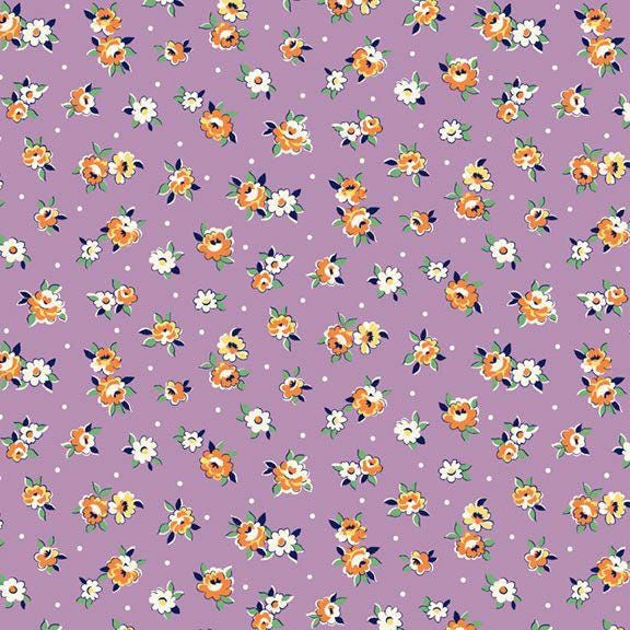 an orange and white flower pattern on a purple background