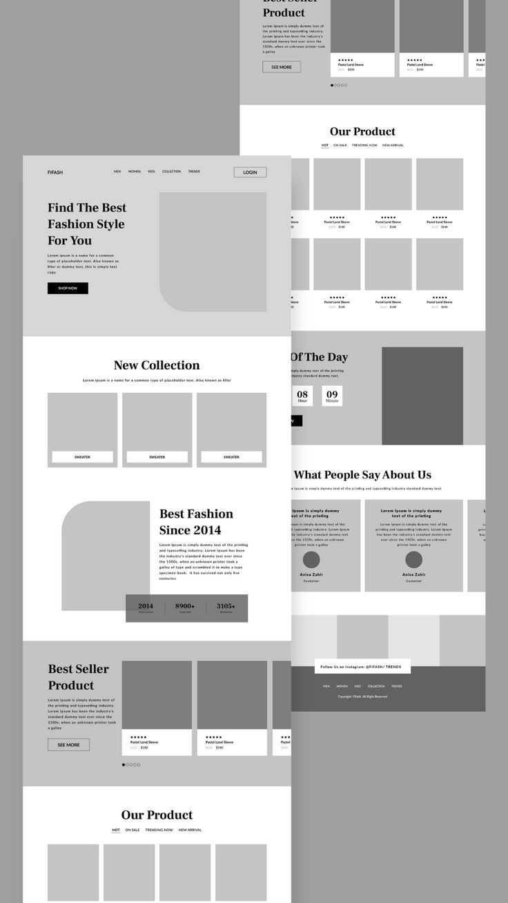 Fashion Ecommerce Wireframe Design | Landing page Template Wireframes For Website, Portfolio Wireframe Website Designs, Figma Wireframe Design, Web Designer Logo Ideas, Web Wireframe Layout, E Commerce Landing Page Design, Website Wireframe Design Inspiration, E Commerce Wireframe, Minimal Fashion Design