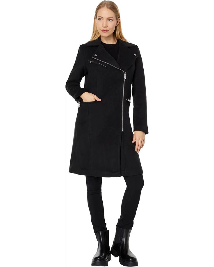 Avec Les Filles Wool Blend Moto Coat | Zappos.com Peacoat Women, Long Peacoat, Plaid Shawl, Knee Length Coat, Tailored Coat, Peacoat Jacket, Military Coat, Collared Coat, Coat Patterns