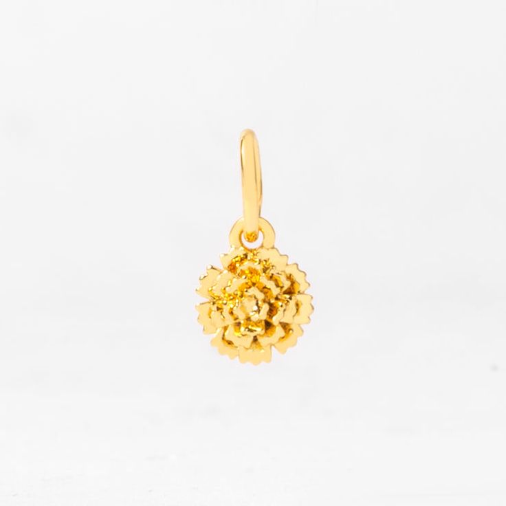 Gold October Marigold Birth Flower Pendant– Think Goodness Dainty Flower Charm For Gift, Dainty Gold Flower Charm, Yellow Gold Flower Pendant Charm Necklace For Mother's Day, Gold Flower Charm Necklace For Anniversary, Yellow Gold Flower Pendant Necklace For Mother's Day, Gold Charm Necklace With Flower For Anniversary, Yellow Gold Flower Charm Pendant Necklace, Gold Flower Charm For Gift, Yellow Gold Pendant Charm Necklace With Flower