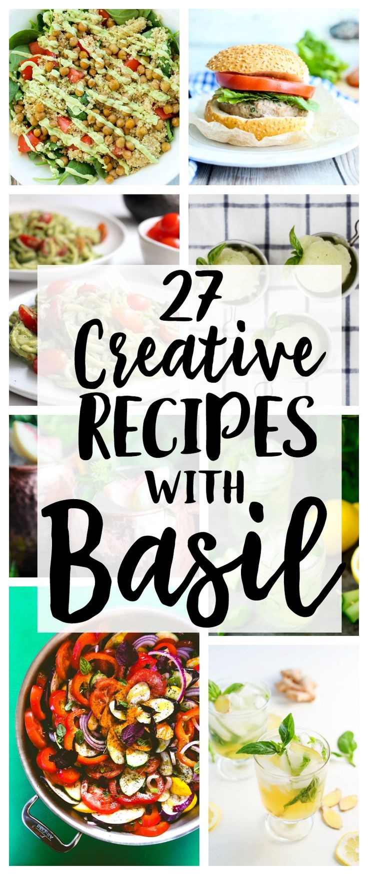 several different pictures with the words 25 creative recipes with basil