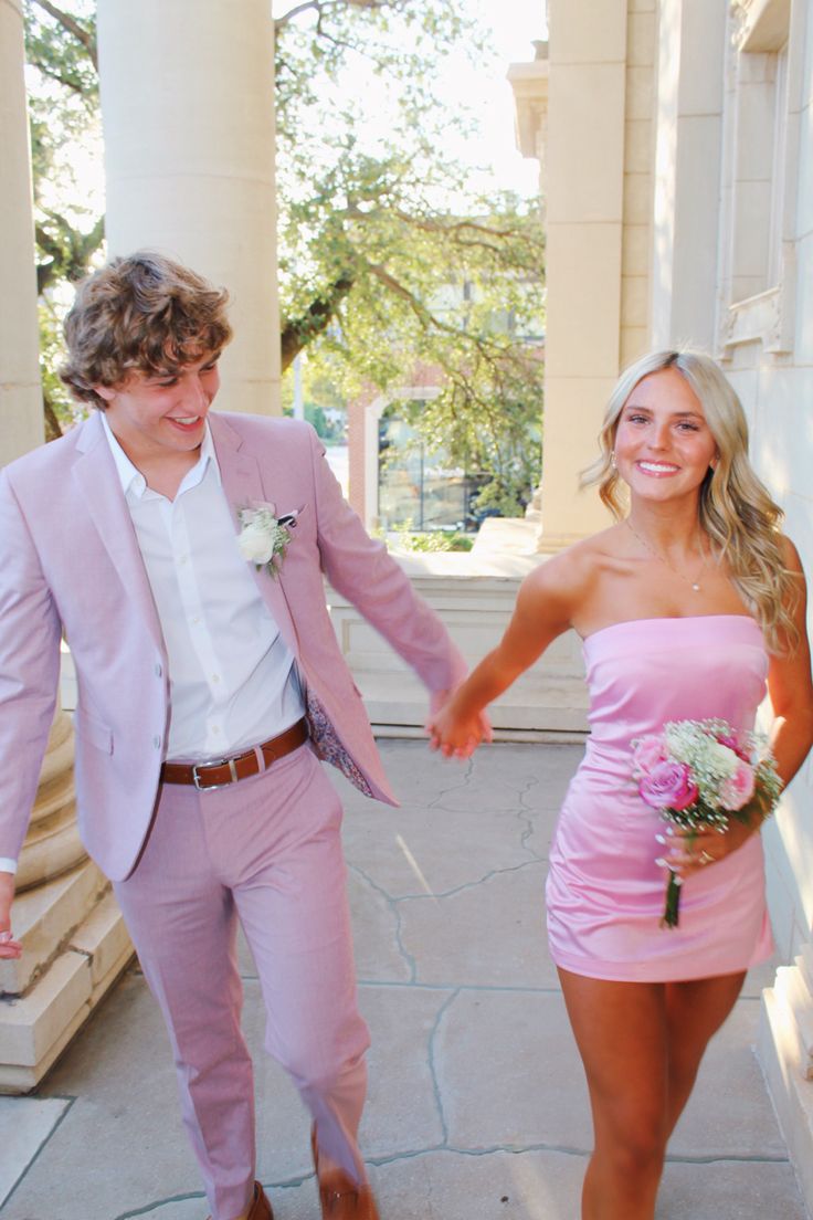 Pink Men Outfit Formal, Couple Hoco Poses Funny, Homecoming With Date, Cute Hoco Couple Poses, Hoco Posses With Bf, Homecoming Photo Poses Couple, Hoco Pic Ideas With Date, Hoco Poses Couple Funny, Hoco Inspo Couple